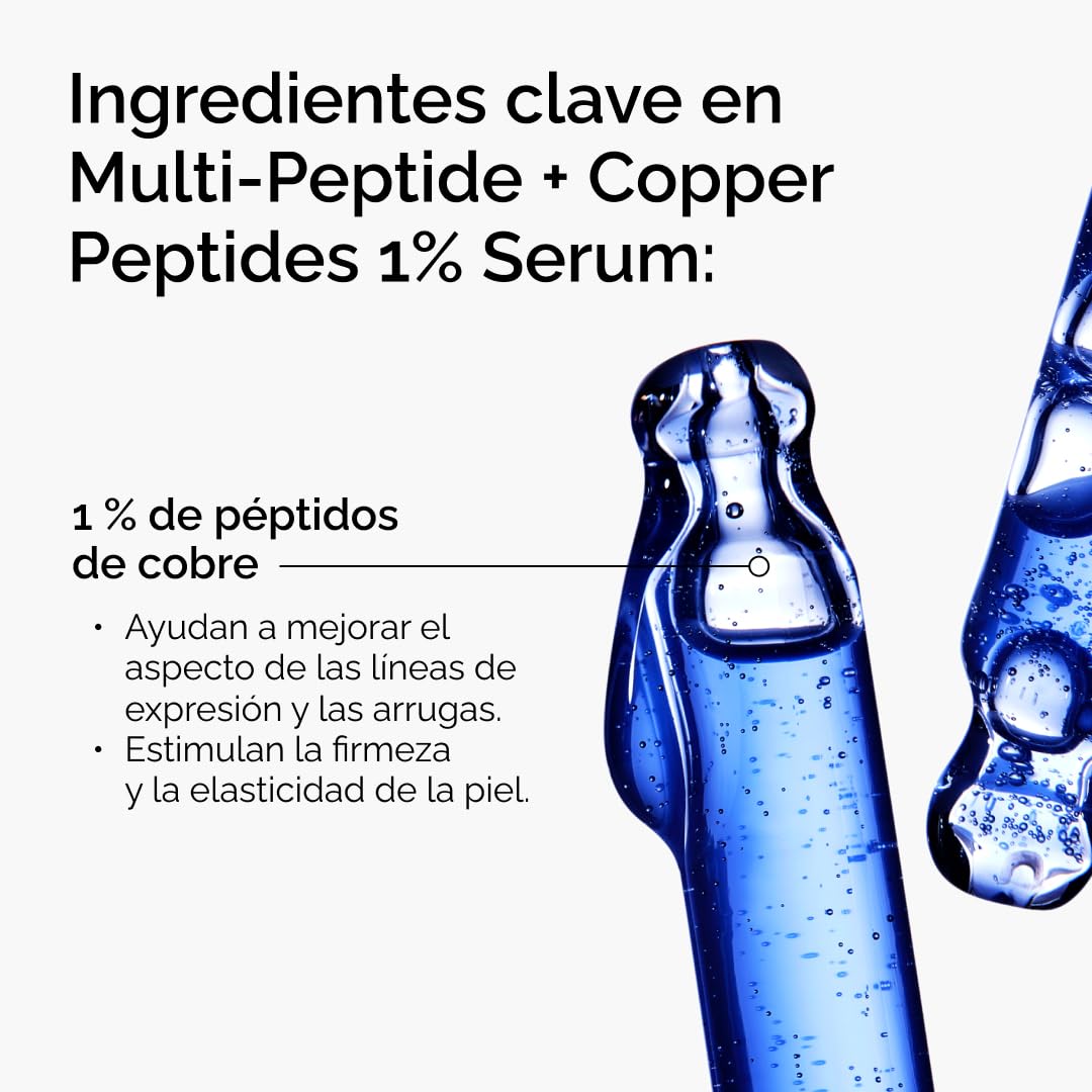 The Ordinary Multi-Peptide + Copper Peptides 1% Serum, Fórmula con Multipéptidos y Péptidos de Cobre, Sérum antiedad para las líneas de expresión y la elasticidad de la piel, 30 ml