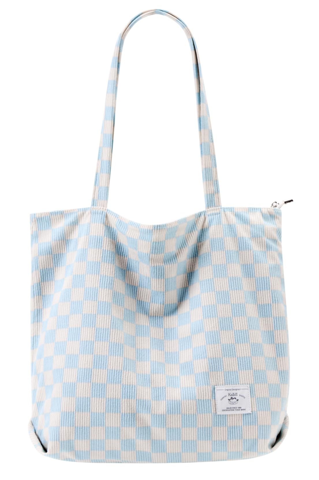 KALIDI Women Corduroy Tote Bag Zipper Casual Tote's Handbag Big Capacity Shoulder Bag with Pockets Checkerboard Blue