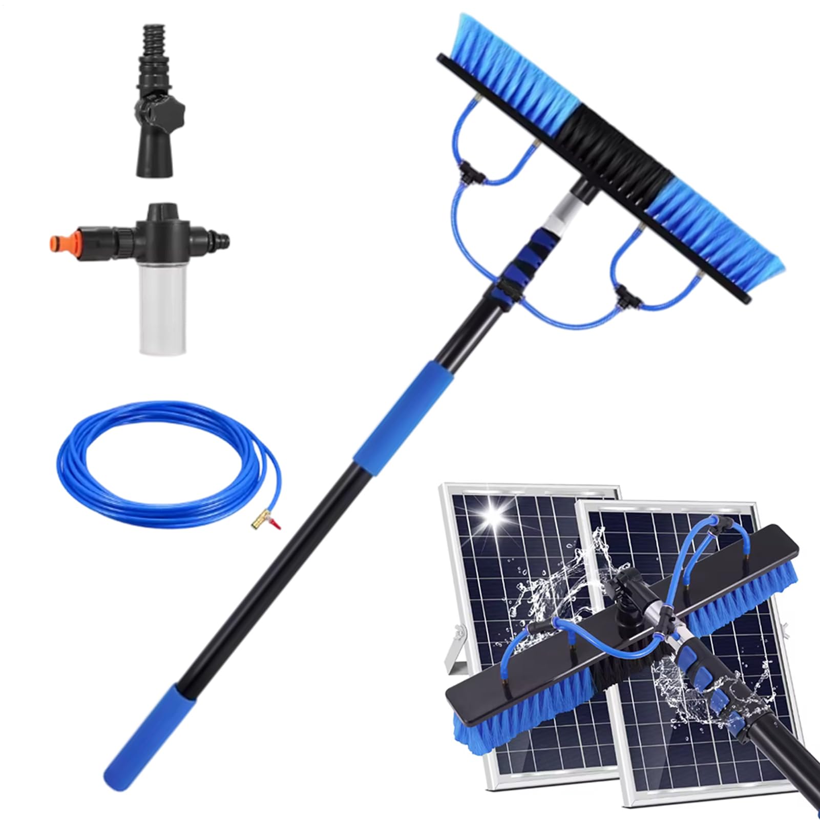 Kit de Limpieza para Paneles Solares Alimentado por Agua Ligero | Cepillo Telescópico 5m Para Paneles Solares Con Mango Largo Y Manguera 10m Para Ventana Techo Parabrisas