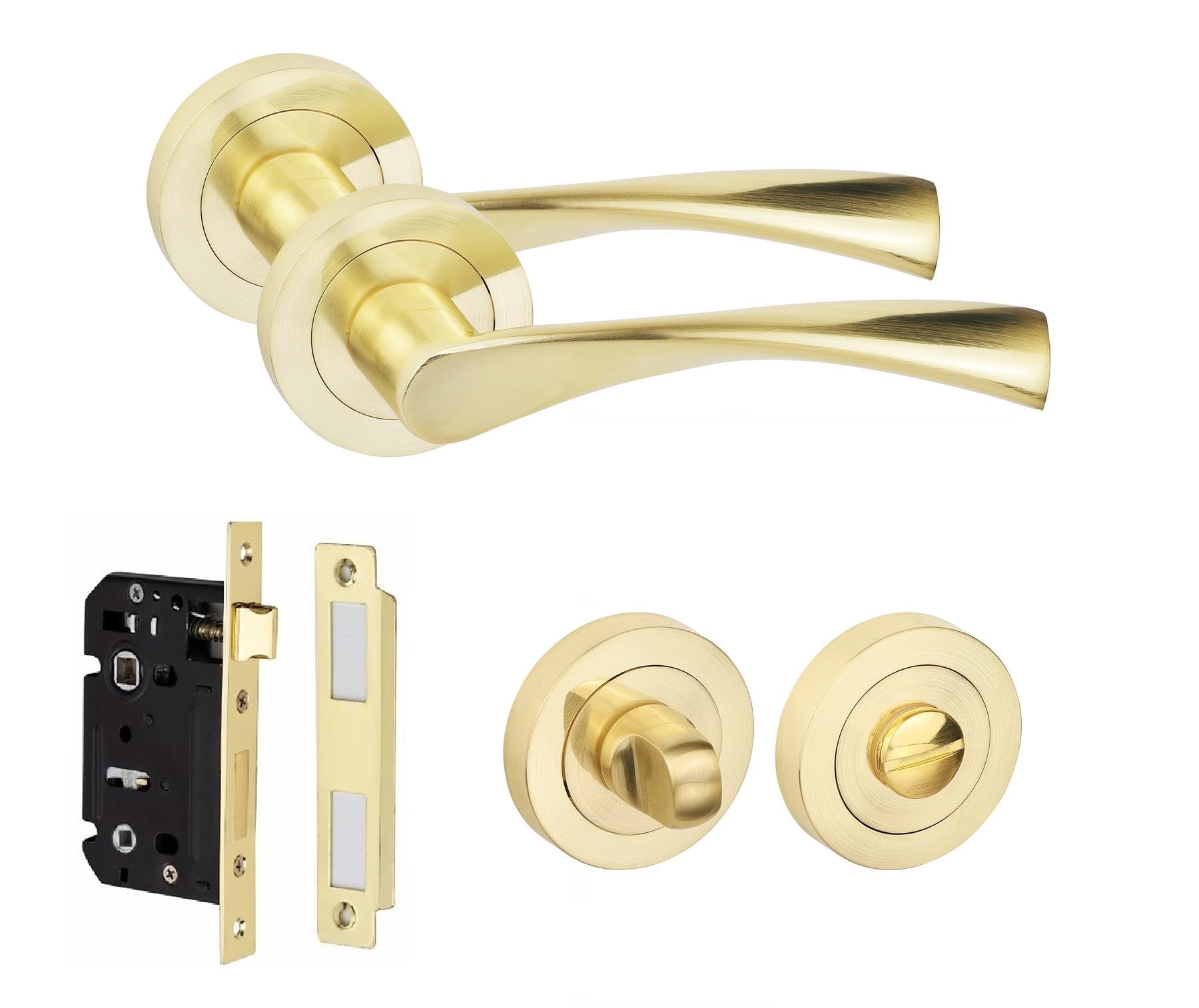 Golden Grace Astrid Design Bathroom Door Handle Set Thumbturn and Mortise Lock Satin Brass