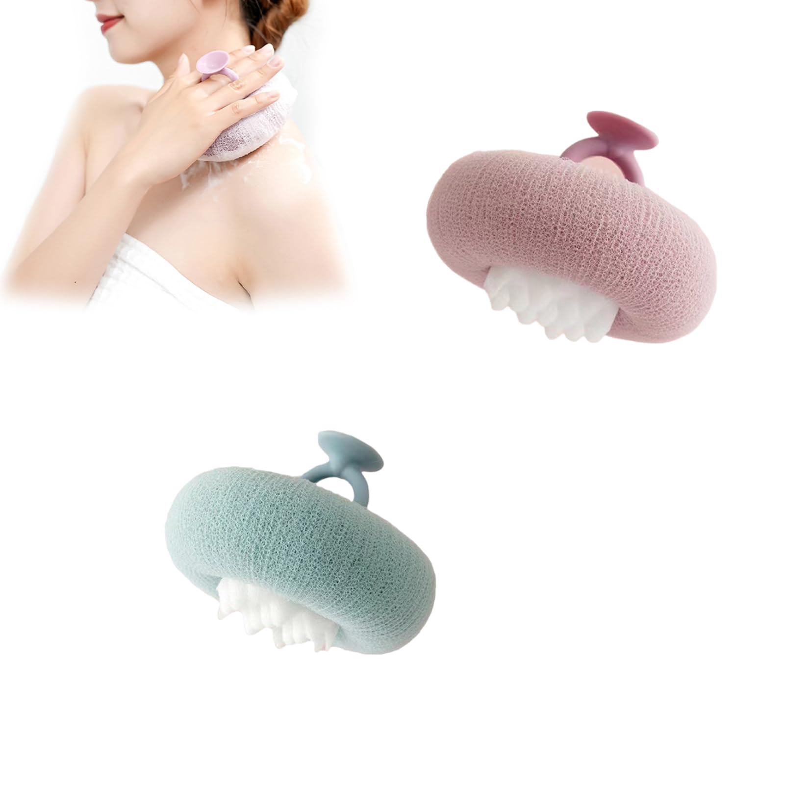 Esponja De Baño Exfoliante Súper Suave, Nueva Esponja De Baño 2024, Puede Reemplazar La Bola De Ducha, Con Ventosa Para Absorber La Pared (Purple&Blue)