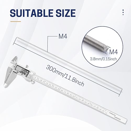 Miniatura 4 de 26 varillas roscadas de 832 pulgadas con tuercas hexagonales M4 de acero inoxidable 304 de 12 pulgadas totalmente roscadas, 13 hilos M4 de 11.18
