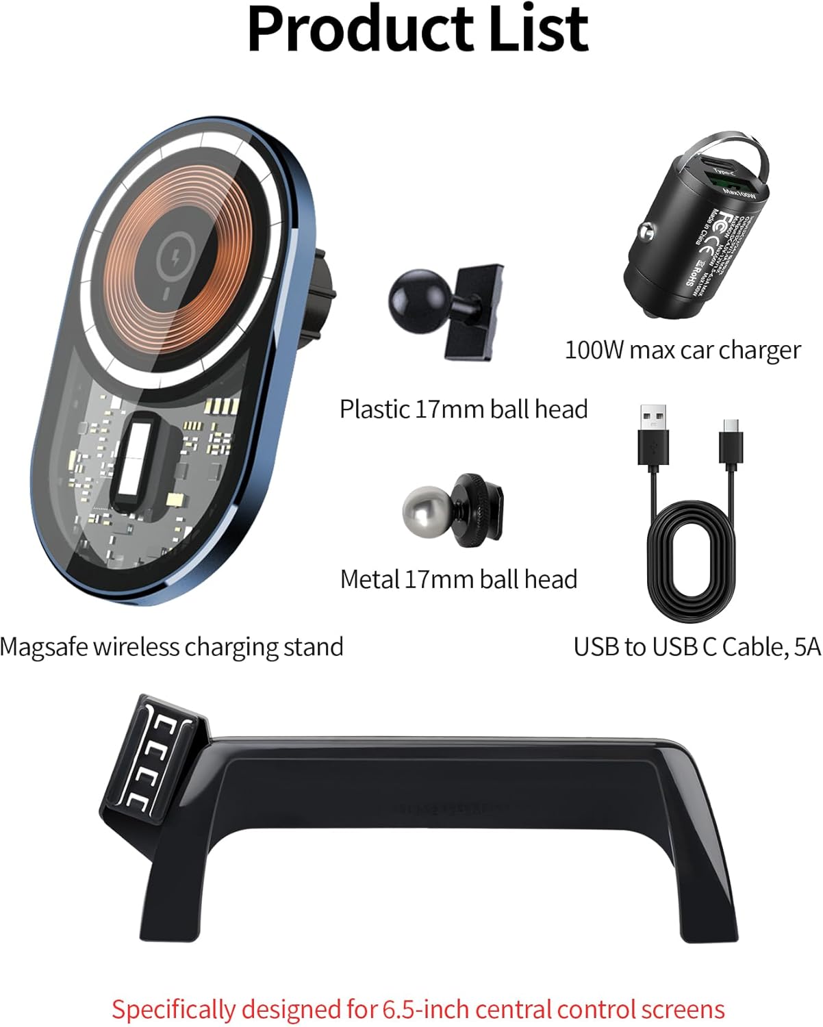 Wireless Charging car Phone Holder for 2012-2018 BMW 3 Series /2014-2018 BMW 2 Series/4 Series Accessories 6.5-inch Screen Fixed Clip,360° Rotation car Phone Mount Compatible with MagSafe