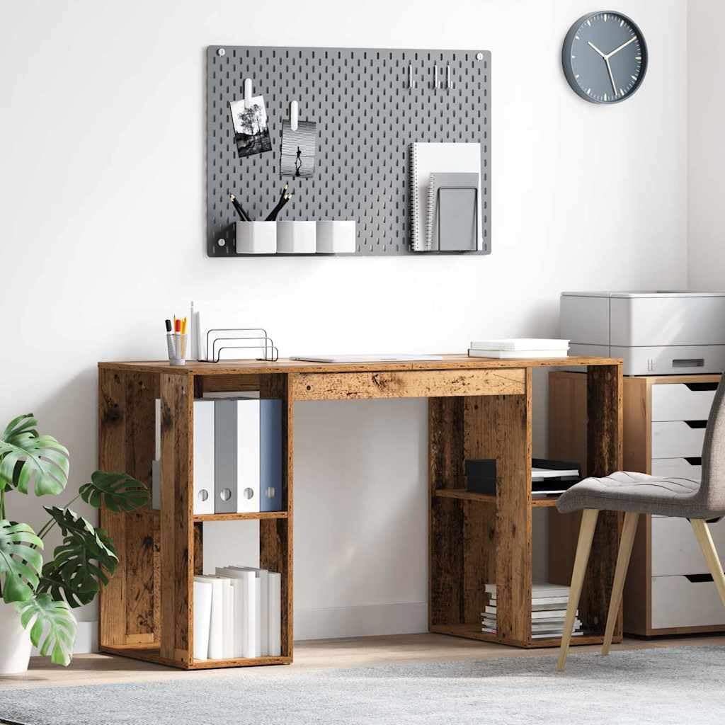 Scrivania in legno vecchio, 130 x 50,5 x 75 cm, con 2 ripiani, grande scrivania per computer, robusta e moderna, per casa, ufficio, gioco, camera dei ragazzi