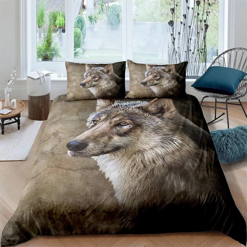 Housse de couette loup 90x190 avec taie 65x65 en microfibre pour lit enfant
