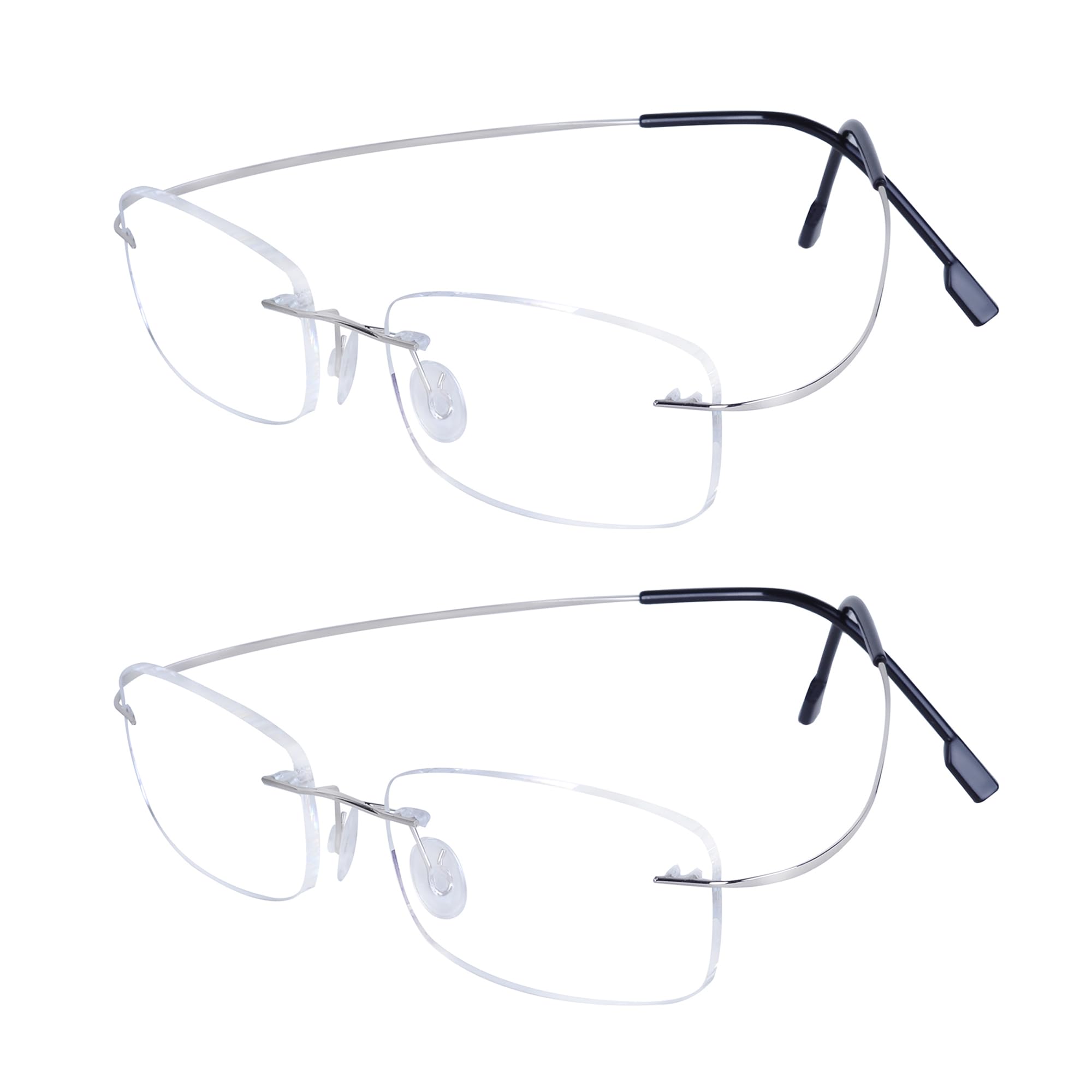 2Pack Rimless Reading Glasses Super Lightweight Flexible Frame