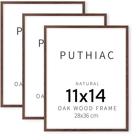 puthiac 11x14 Walnut Oak Wood Picture Frame - Minimalist 11x14 Frame Wood for Wall Art Decor, 11"x14" Natural Solid Wood Poster Frames for Wall Art Photo and Prints (3 Pack, Walnut)