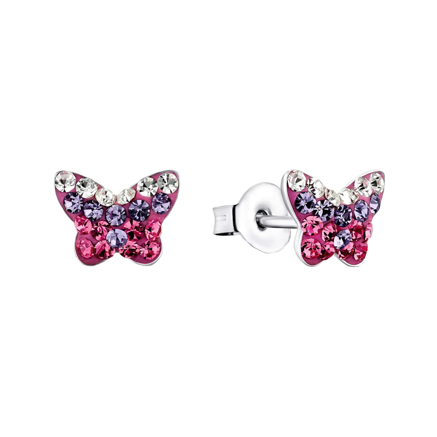 Amor stud earrings 925 sterling silver girls' children's earrings, with glass, 0.6 cm, silver, butterfly, comes in jewelry gift box