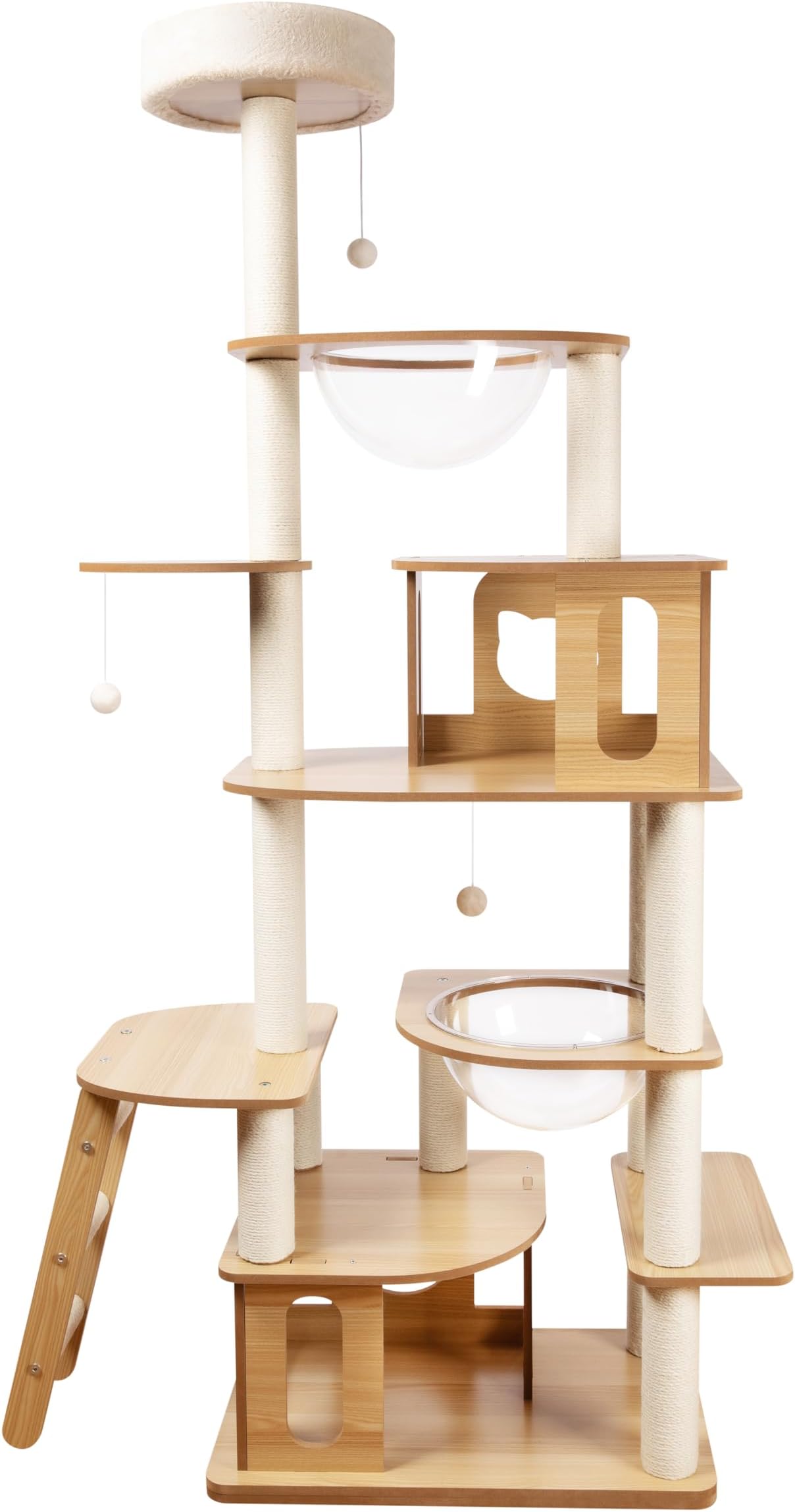 Cat Tree - 175CM Indoor Deluxe Multi-Level Cat Tree, Premium Cat Entertainment Center, Advanced Cat Activity Playground, White Sisal, Wooden Climbing Tree; Easy Assemble