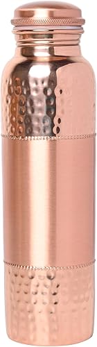 Miniatura 2 de Botella de agua de cobre puro con patrón liso y martillado, capacidad de 33.8 fl oz (33.81 fl oz) para beneficios de salud ayurveda