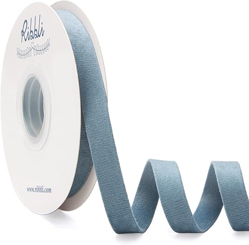 Ribbli Cinta de terciopelo azul polvoriento claro de doble cara, carrete de 12 pulgada de 10 yardas, cinta azul polvoriento, uso para adornos de