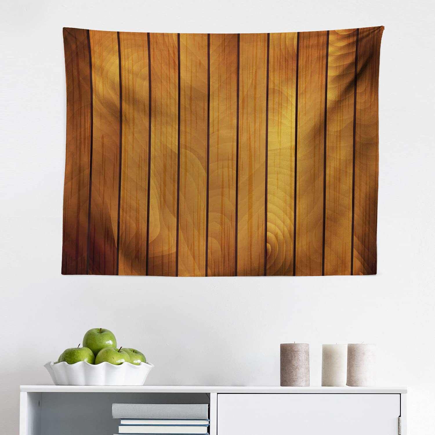 Ambesonne Brown Tapestry, Wooden Plank Texture Tree Timber Floor Vintage Style Natural Illustration, Fabric Wall Hanging Decor for Bedroom Living Room Dorm, 28" X 23", Dark Brown Pale Brown