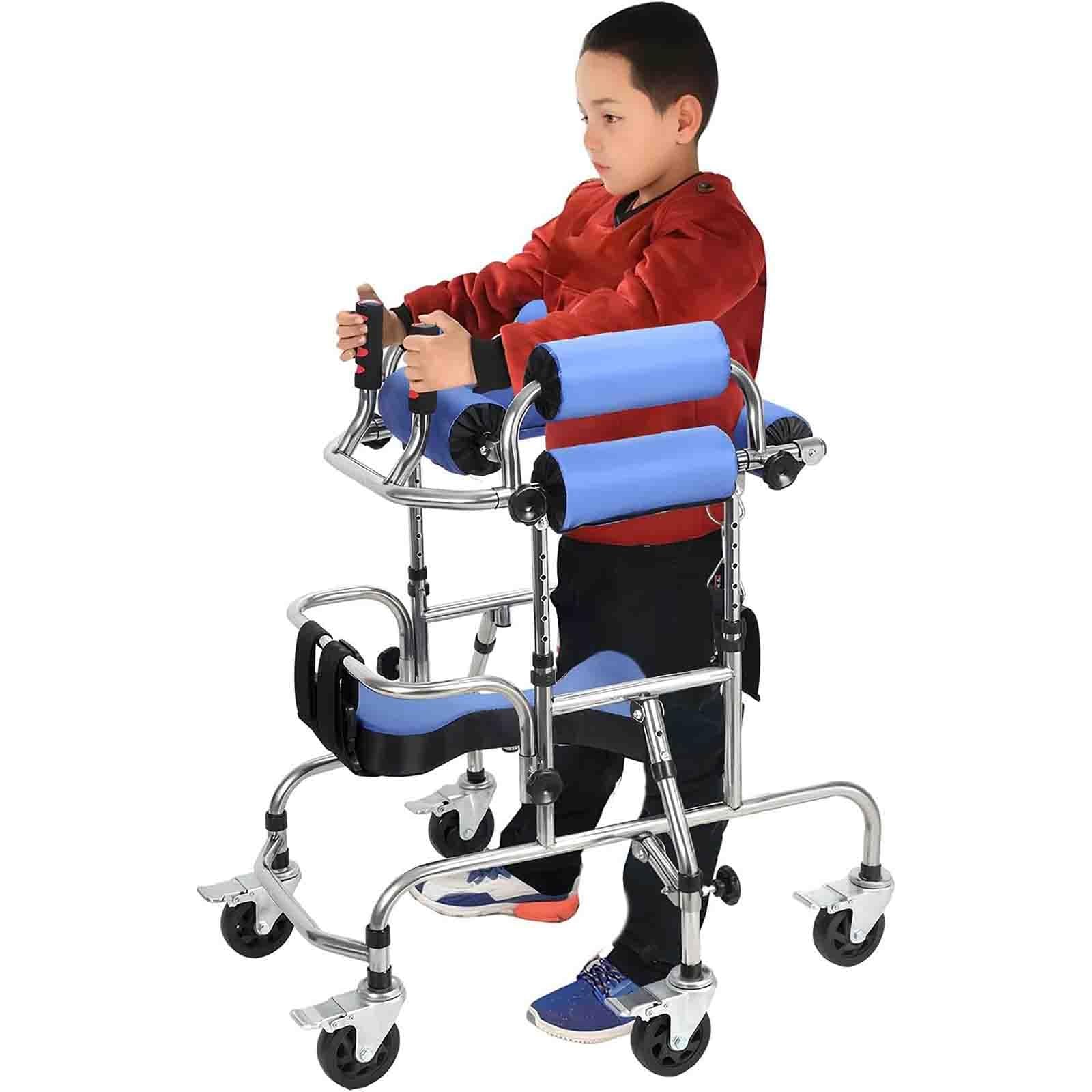 Andador pediátrico de altura y anchura ajustables con 6 ruedas y diseño antivuelco; andador de rehabilitación plegable para niños de 85 a 130 cm