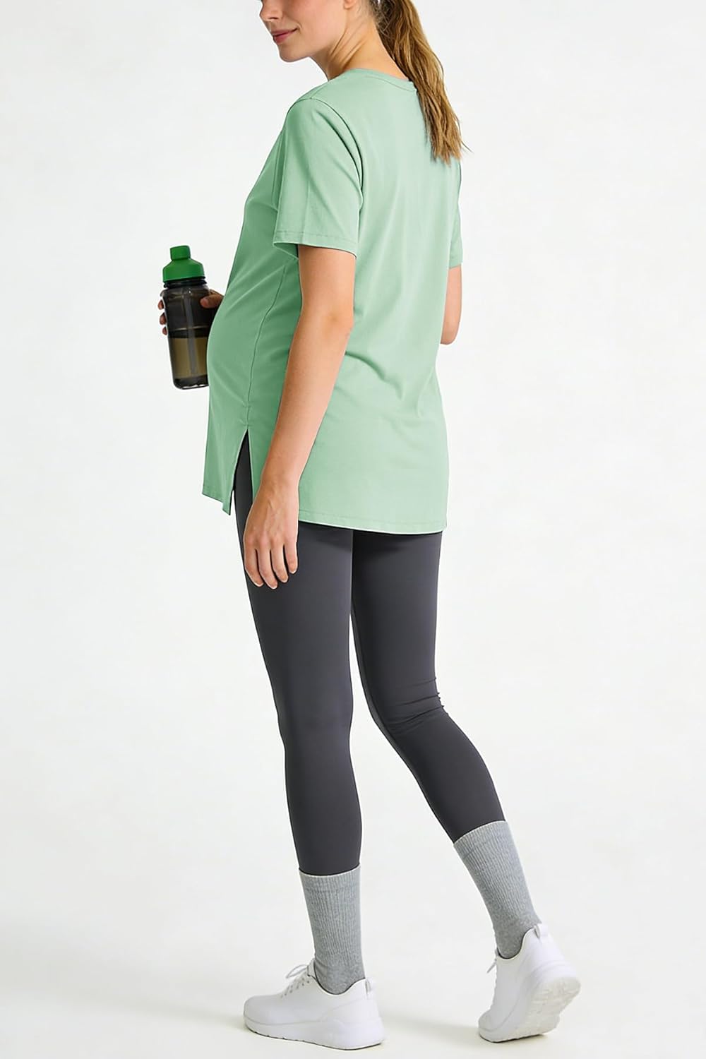 WOOXIO Women's Maternity Shirts Short Sleeve Split Hem Pregnancy Tops Clothes - Image 3