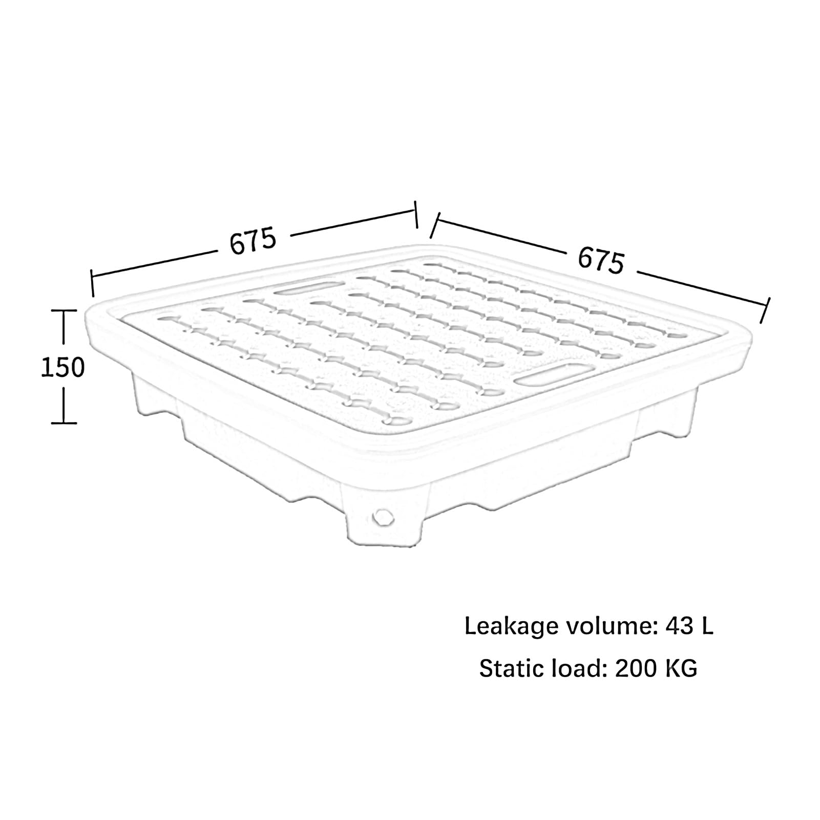 Genérico Plataforma antiderrame de plástico apilable, palé de contención a Prueba de Fugas con Rejilla Superior Plana y Salida de Drenaje, Bandeja antiderrame Modular para Cubos de Pintura - Tamaño C