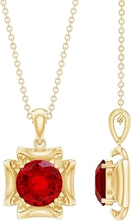 Certified Lab Created Ruby Solitaire Necklace, Aaaa Quality, 8mm Round Ruby Locket with Chain - Ideal For Gift