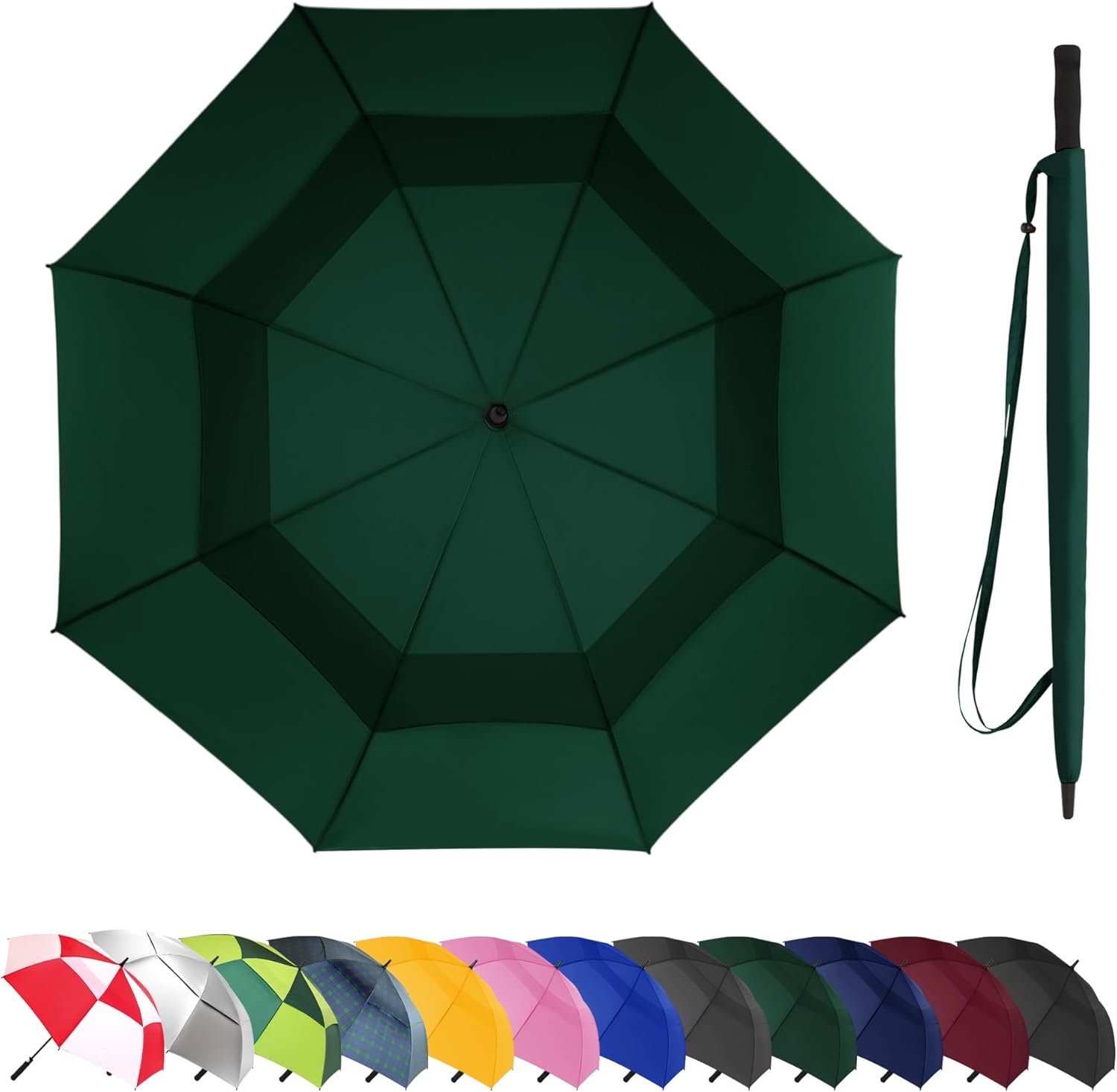 62 Inch Large Black Golf Umbrella Windproof – Automatic Travel Umbrella, Double Canopy Waterproof, Lightweight & Sturdy, Big Two-Person Umbrella for Men & Women, Sporting Goods & Travel Essentials