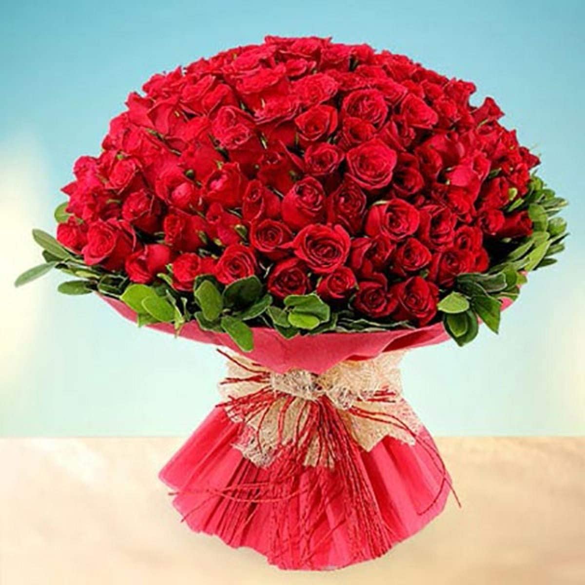 Mother's Day Special Fresh Flowers Bouquet of 100 Red Roses in Paper Wrapping, Bunch of 100 (Red Rose)-image-19