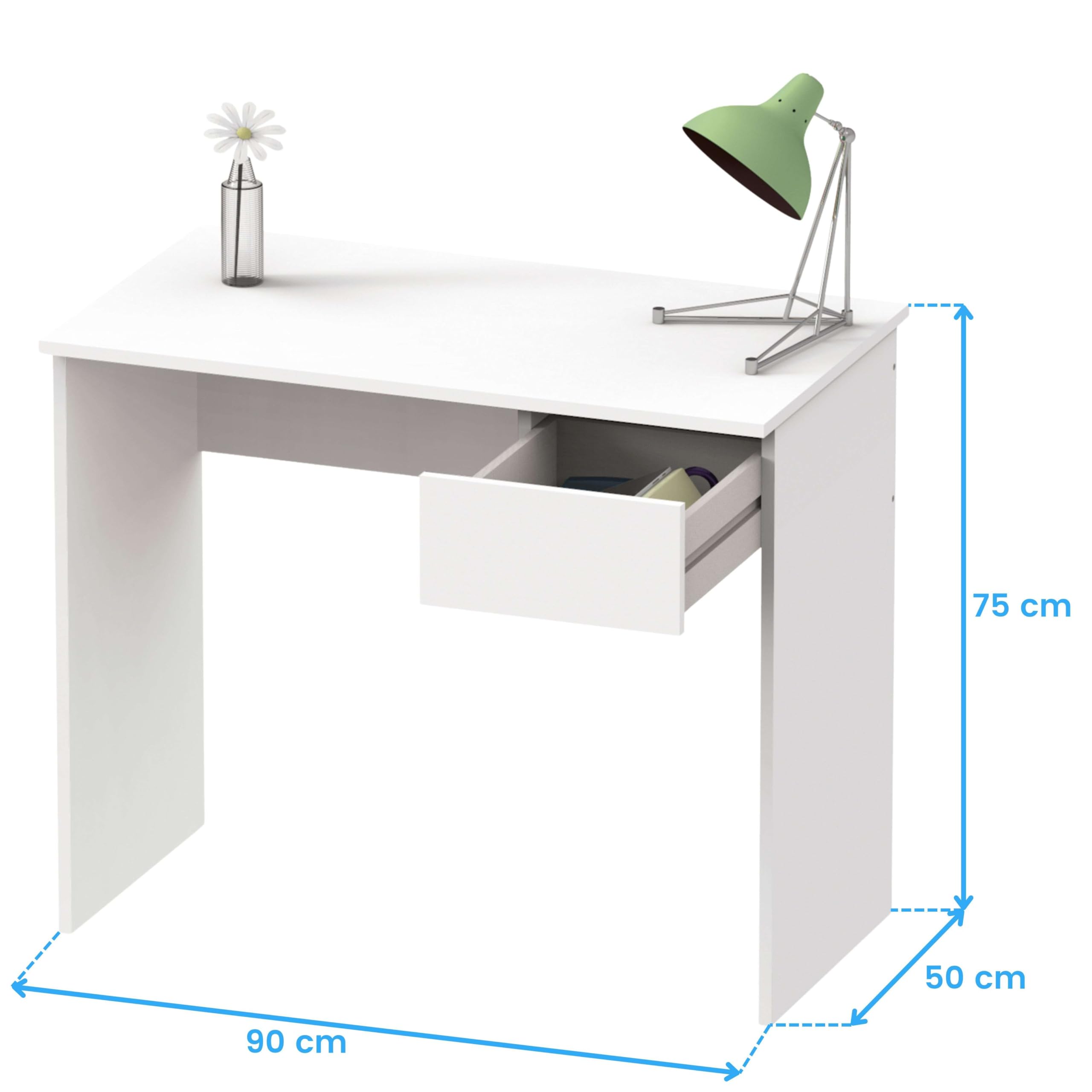 Schreibtisch multimedia PC Tisch weiß mit Schublade für Büro, Büro oder Studium. 90 cm breit x 75 cm hoch x 50 cm tief. Küche, Haushalt &