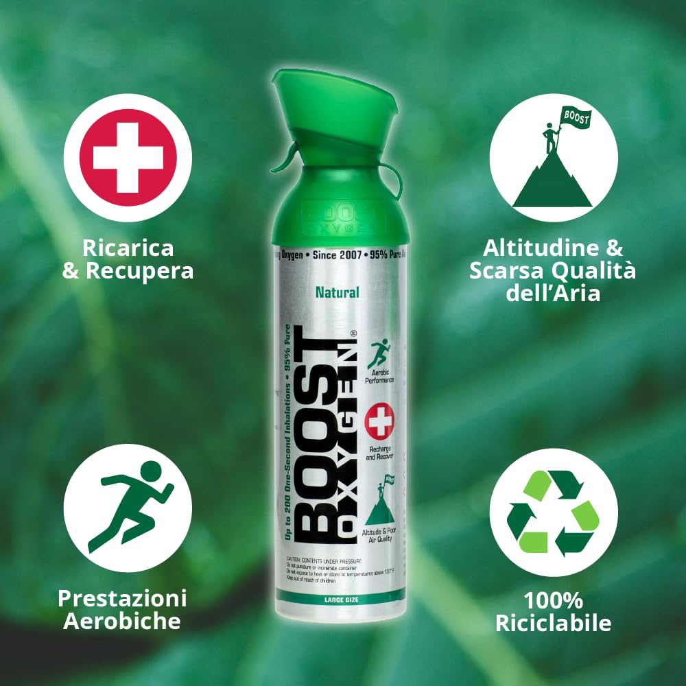 Boost Oxygen Grande Aroma Naturale 9L Bomboletta | Supporto respiratorio per recupero aerobico, altitudine, prestazioni e salute (Confezione da 1)