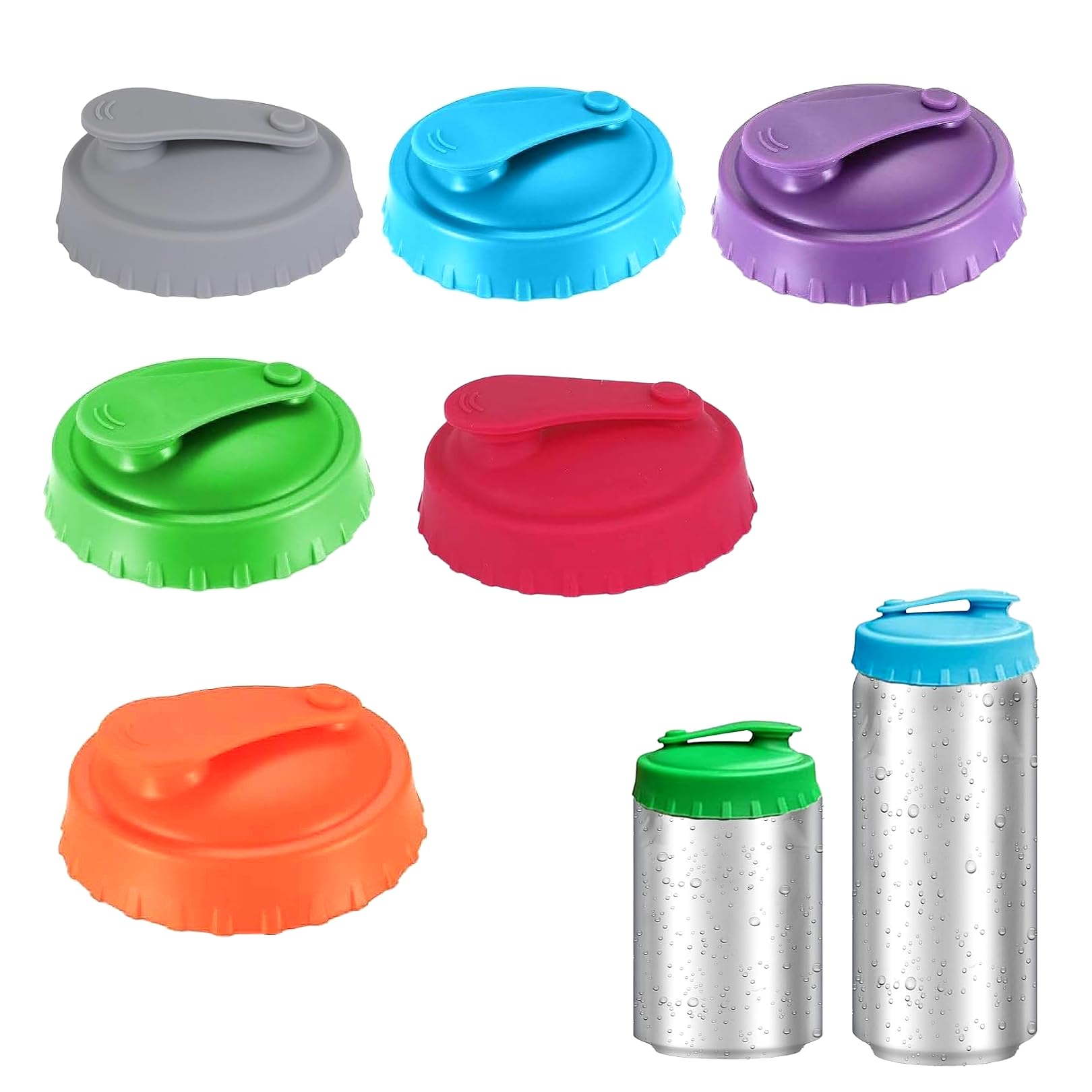 6PCS Can Lids for Fizzy Drinks,Reusable Silicone Cans Covers for Drink Cans Uk Spiking Prevention,Toppers for Beer Soda Cola Pop Tins Beverage Sealer Cap Colorful Spill-Proof Protector Detachable Caps