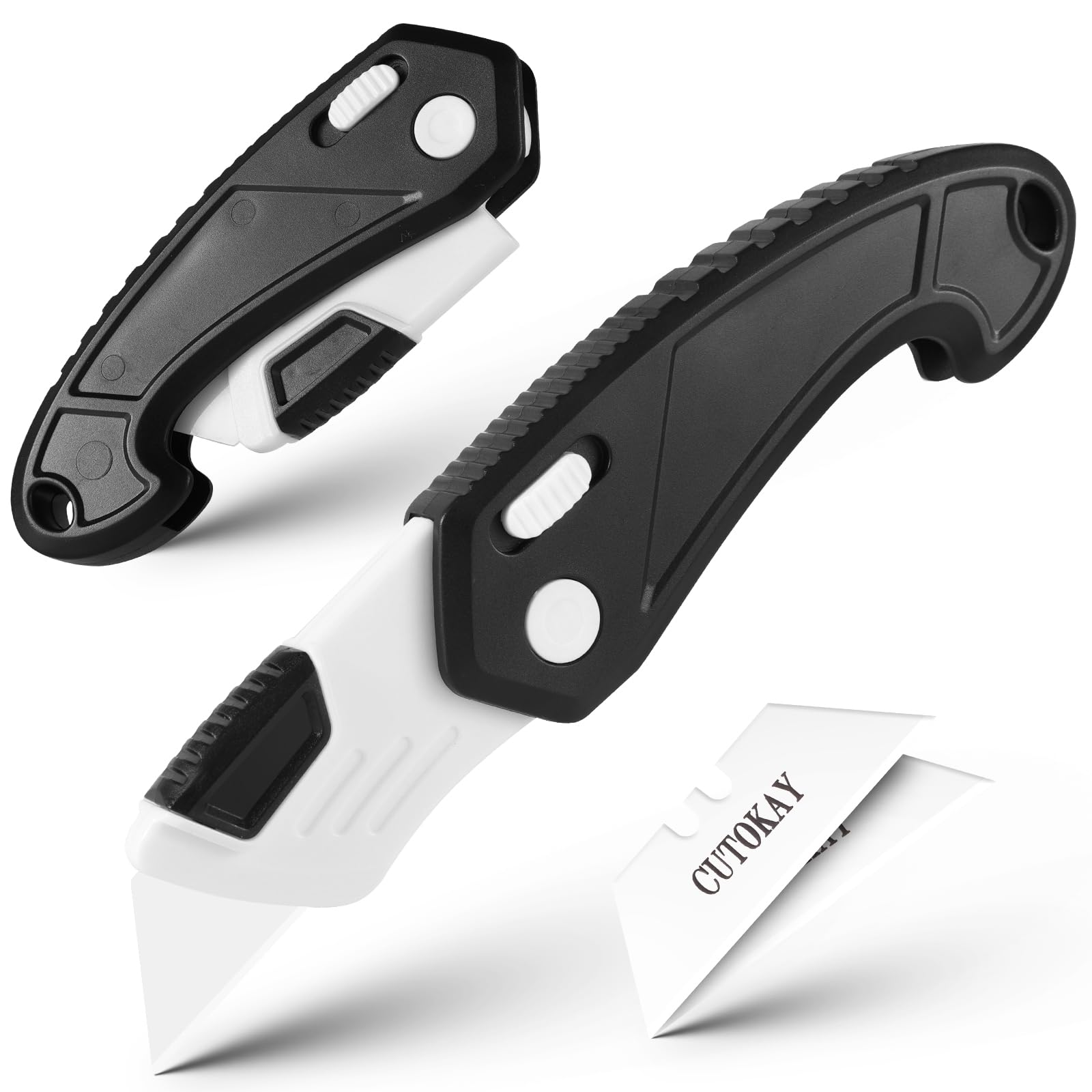 Folding Utility Knife with 2 extra Ceramic Blades, Ultra Lightweight Plastic Box Cutter, Premium Utility Knife Never Rust Pocket Knife for Home, School, Outdoor, Store, on Board
