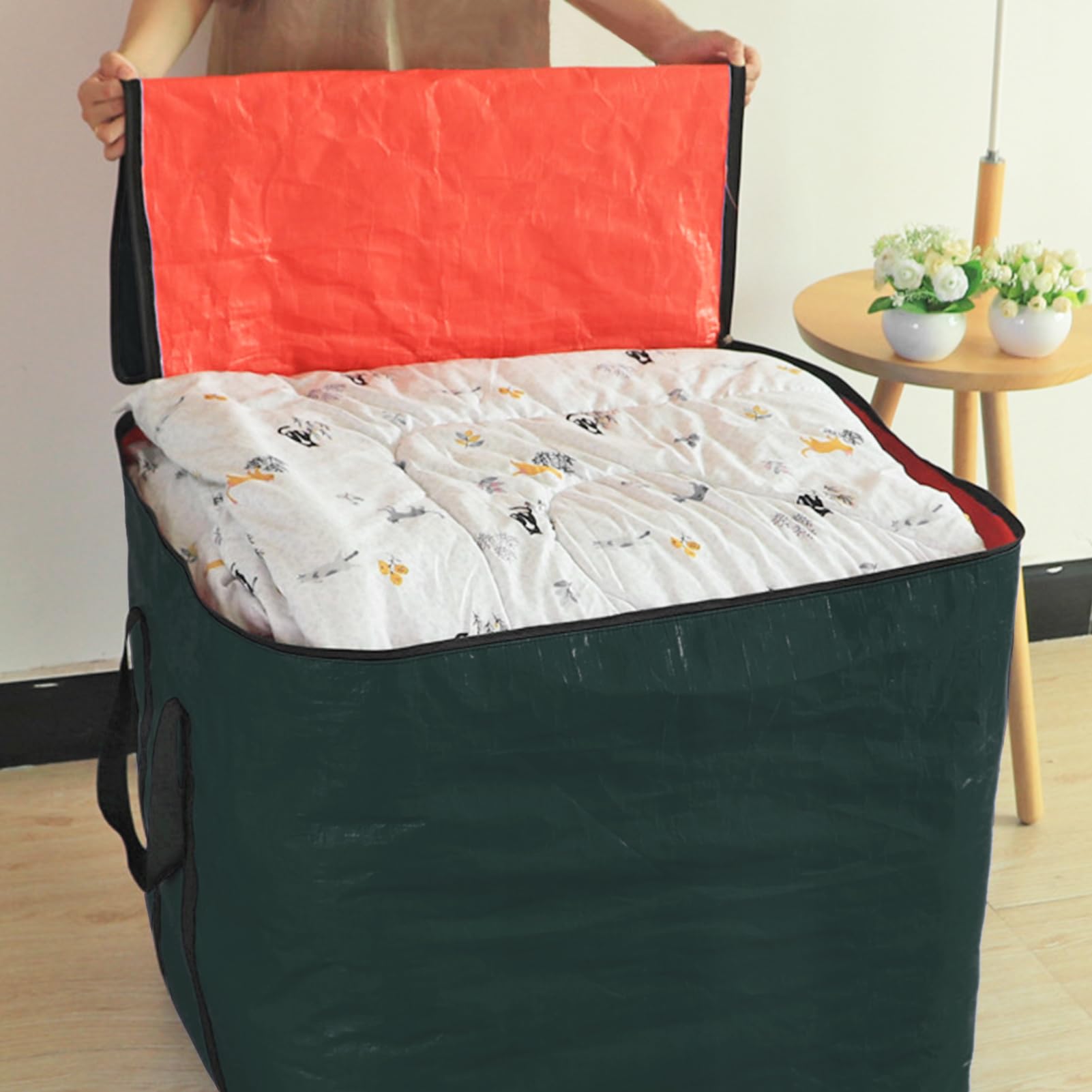 280L Sacca portaoggetti extra large verde 66×66×66 cm Sacca con coperchio con cerniera e manici Riutilizzabile e sostenibile