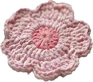 Crochet Coasters Flower Handmade Knitted Sunflower Round Woven Coffee Cup Pad Decoration(Pink)