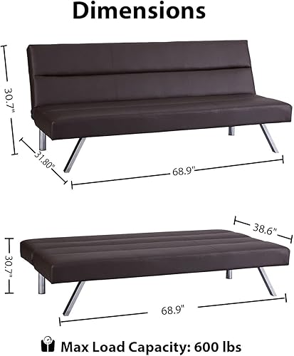 Miniatura 2 de Naomi Home Sofá cama futón de piel sintética, moderno sofá plegable convertible con patas cromadas, mini, de cuero, pequeño, para dormitorio, sala