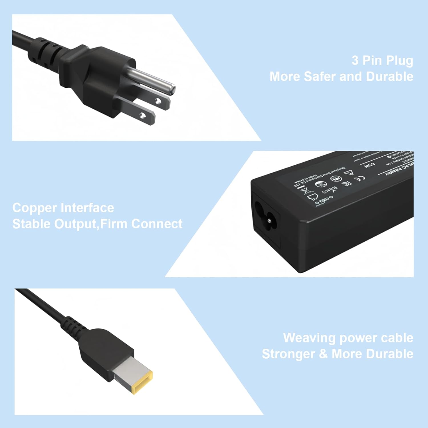 65W Laptop Charger Compatible with Lenovo Thinkpad T470 T470S T460 T460S T440 T440S T450S T560 E450 E550 E560 L560 L460 L470 L440 X270 X250 X240 G50 G50-80 Yoga 2 11 11s 13 Square Tip Adapter - Image 6