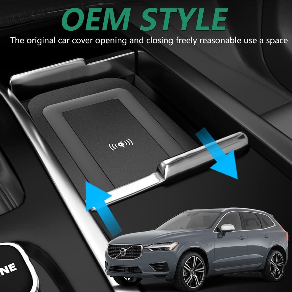 Cargador Teléfono Inalámbrico Coche para Volvo XC90 XC60 S90 S60 V90 V60, 15W Wireless Carga Rápida Auto Teléfono Cargador para Volvo 2017 2018 2019 2020 2021 2022 Consola Central Accesorios