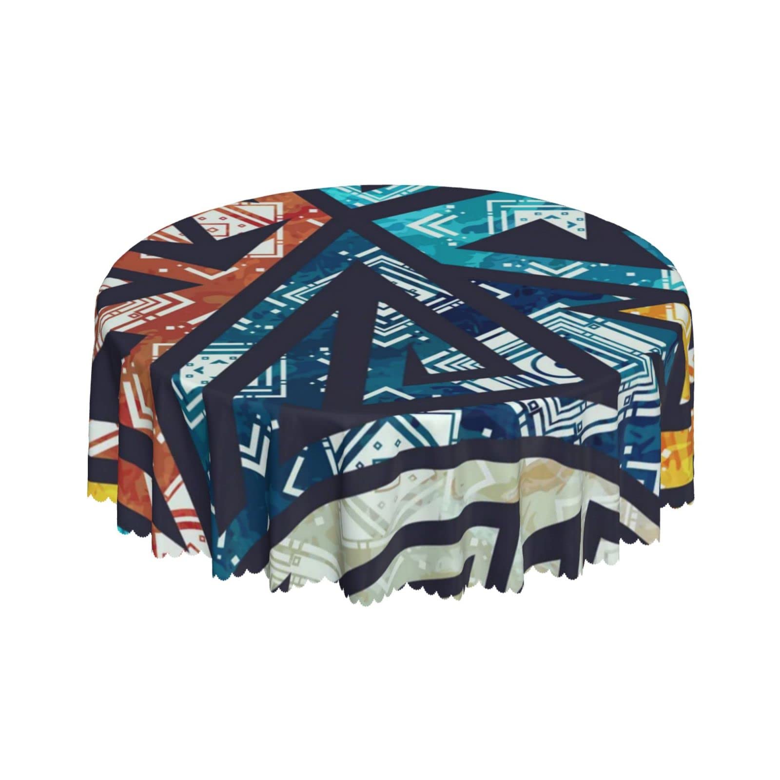 Lsjuee Colorful Tribal Geometric Bright Round Tablecloth 60 Inch Printed Washable Tablecloth for Dining Party Holiday Fall Home Decorative