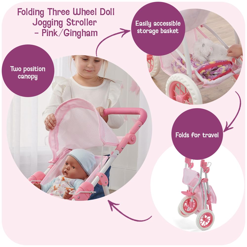 Badger Basket Foldable Jogging Style Doll Stroller - Adjustable Handle, Canop...