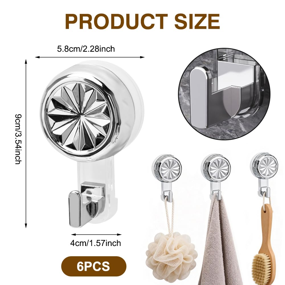 Ganci per asciugamani senza foratura, confezione da 6 ganci a ventosa extra forti, max. 10 kg, riutilizzabili per bagno, cucina, campeggio, vetro, piastrelle (argento)