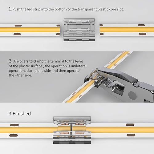 Miniatura 9 de Paquete de 20 conectores LED COB, 2 pines de 0.315in, conector de cristal sin soldadura de 5.9in, conector a presión de doble cabeza de bajo voltaje