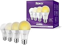 Roku Smart LED Light Bulbs 4-Pack White A19 Dimmable WiFi No Hub - Alexa Google Roku Voice Compatible 800 Lumens