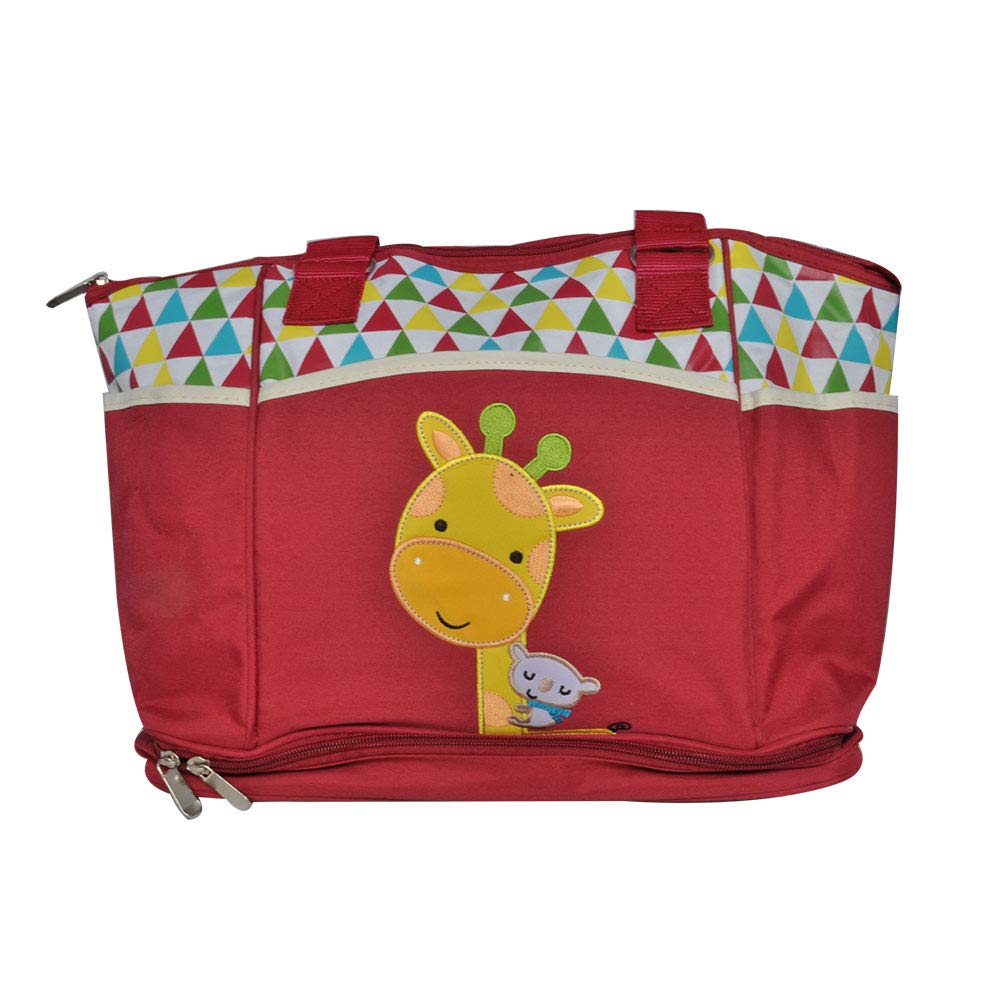 EZ Life Baby Diaper Bag - Giraffe - 6 Compartments - Diaper Changing Mat Included - Waterproof - Nylon - Maroon-image-39