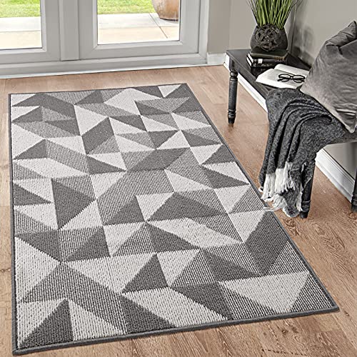Indoor Doormat 36'x 59', Absorbent Front Back Door Mat, Rubber Backing Non Slip Floor Mats Inside Mud Dirt Trapper Outside Entrance Front Door Rug Carpet, Machine Washable Low Profile - Grey Geome