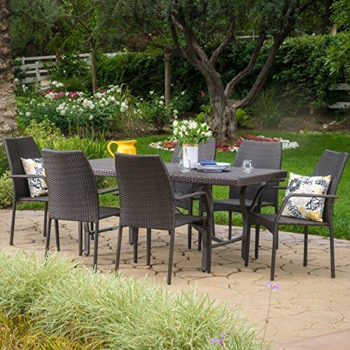 Christopher Knight Home Lennox Outdoor Wicker Round Dining Set, 7Pcs Set