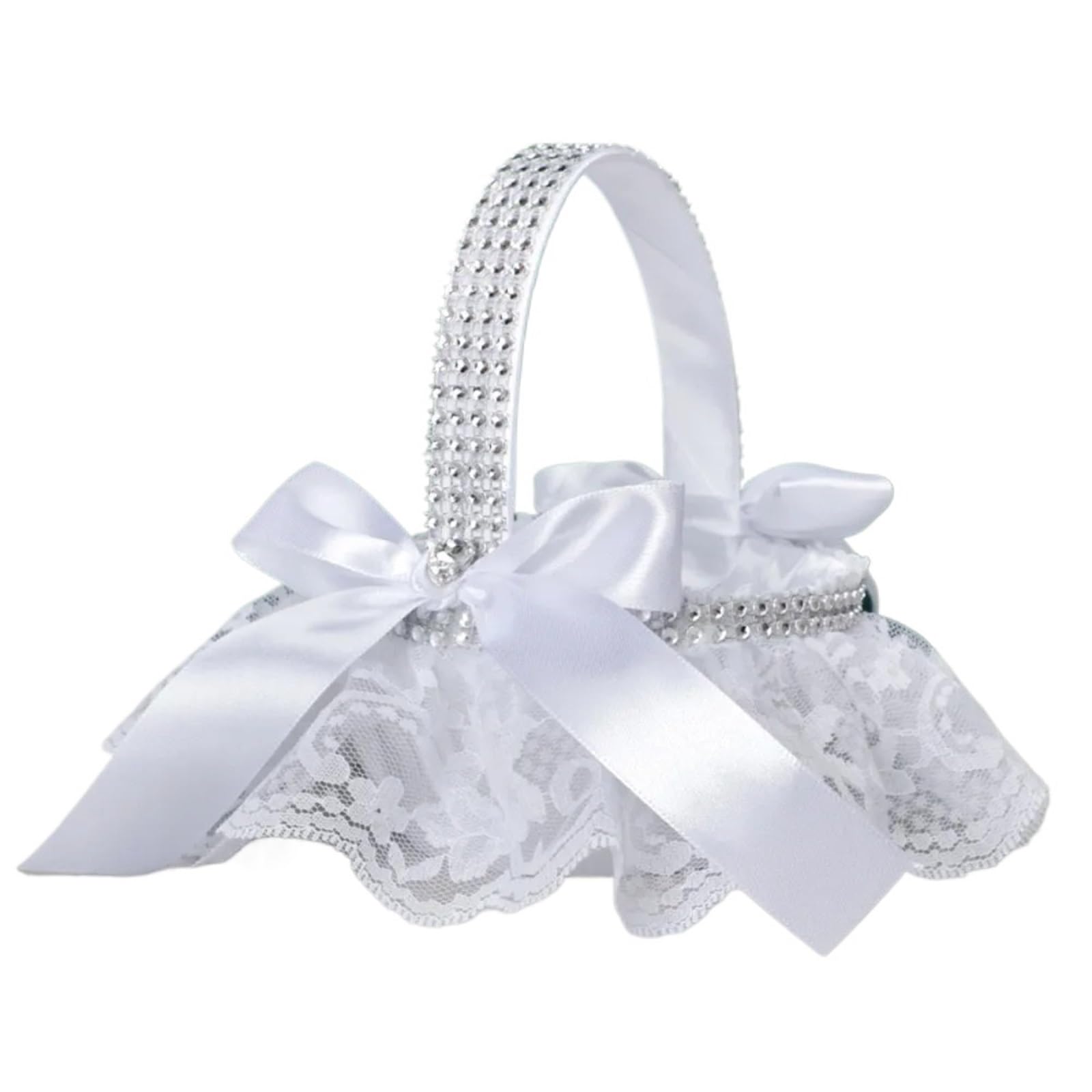 Flower Girl Bow Basket Satin Lace Beaded Feather