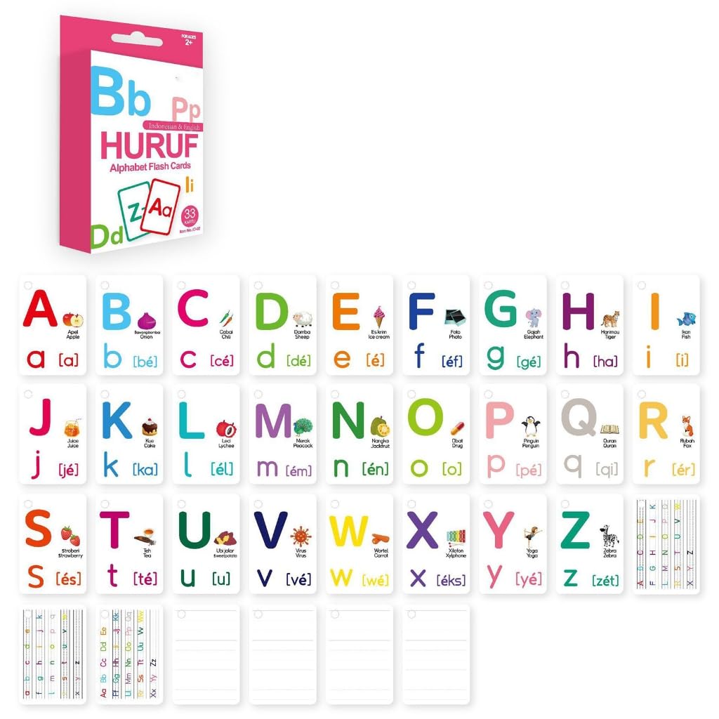 GMBYLBY 33Pcs Bilingual Language Flashcards For Kids Indonesian English Animal Words Fun Learning Tool Home Or