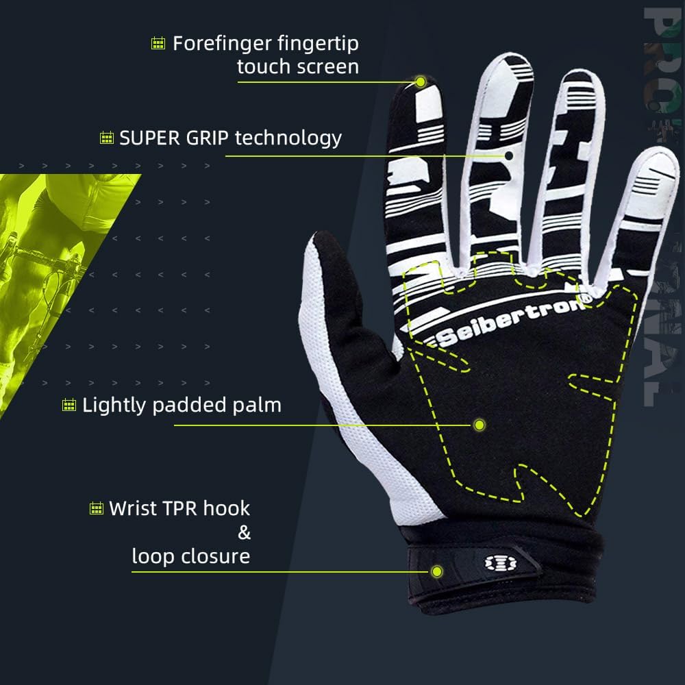 Seibertron Unisex BMX MX ATV MTB Racing Mountain Bike Bicycle Cycling Off-Road/Dirt Bike Gloves Road Racing Motorcycle Motocross Sports Gloves Touch Recognition Full Finger Glove - Image 4