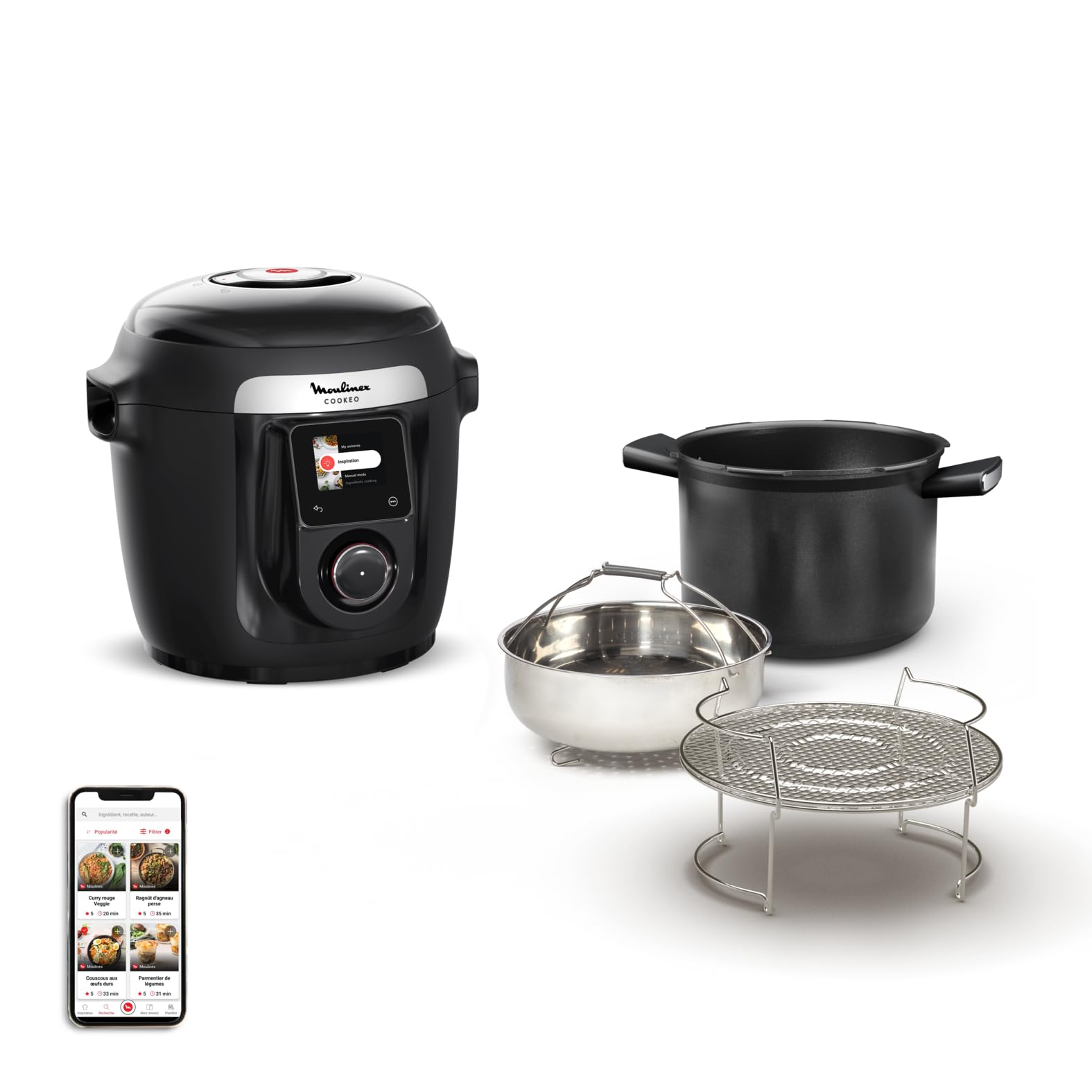 Moulinex Cookeo Wi-Fi 10-in-1 Multicooker 10-in-1 Multicooker 10 Kochmodi Druckkochen, detaillierte Schritte, CE96G810, Schwarz