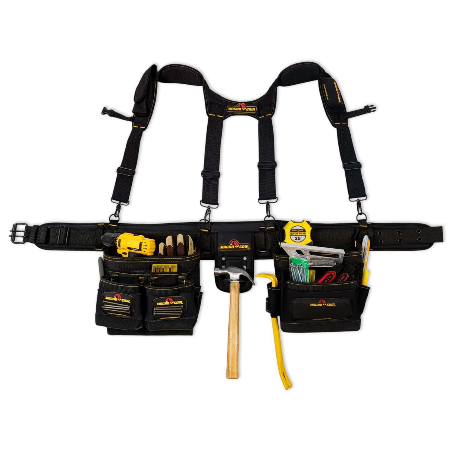 MagnoGrip 37-Pocket Tool Suspension Rig – Heavy-Duty 1680D Ballistic Polyester, Magnetic Tool Holders, Padded Belt & Adjustable Suspenders – Work Belt