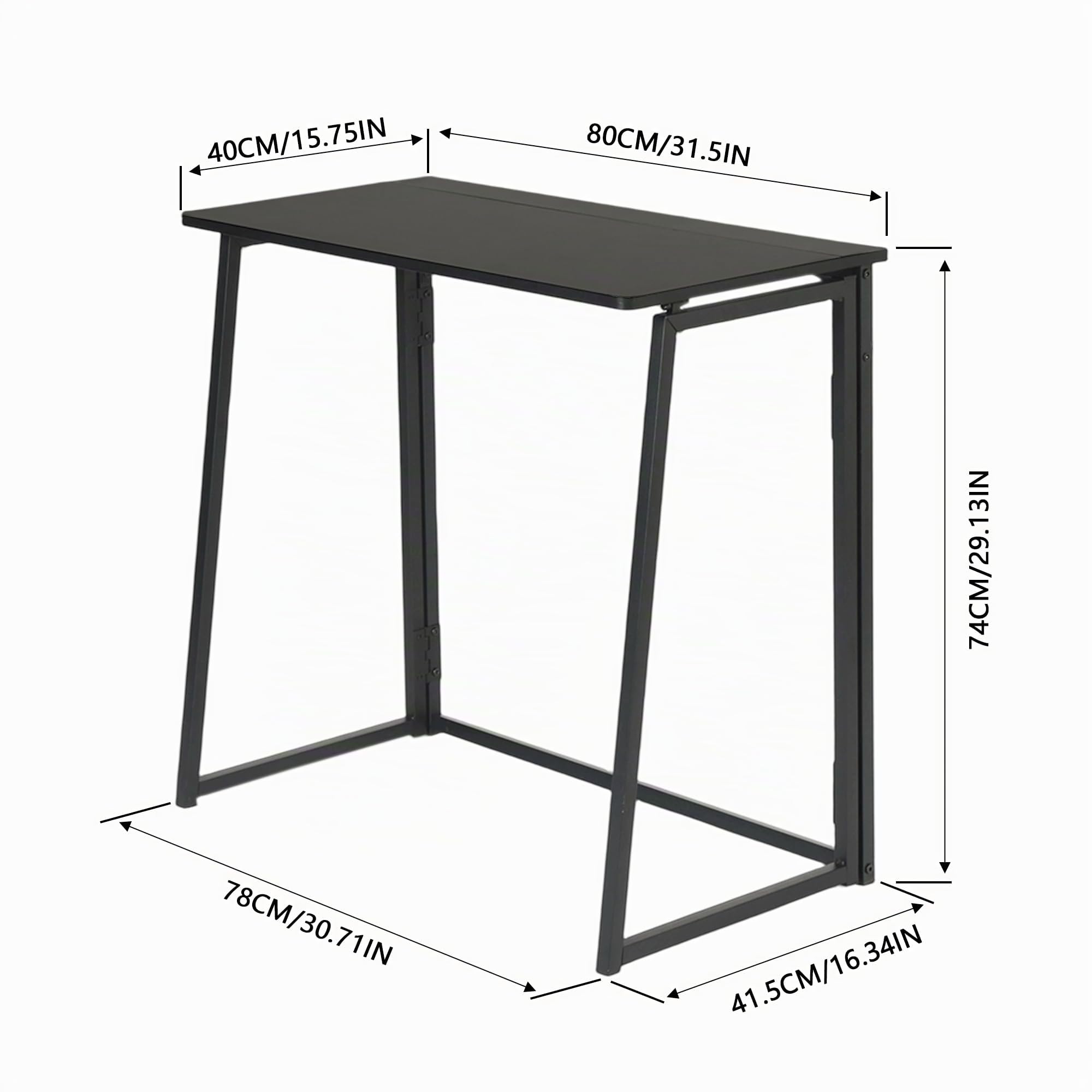 Scrivania pieghevole 80 x 40 cm, tavolo per computer salvaspazio, truciolato da 15 mm e struttura tubolare in acciaio nero, tavolo pieghevole per ufficio, cucina e studenti (Ebano Nero)
