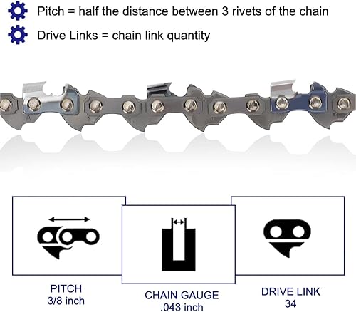 Miniatura 3 de Anzac Cadena de motosierra de poste de 8 pulgadas de repuesto 901289001 para Ryobi ry43160a Homelit UT43160 reemplazar R34-38 pulgadas LP paso .043