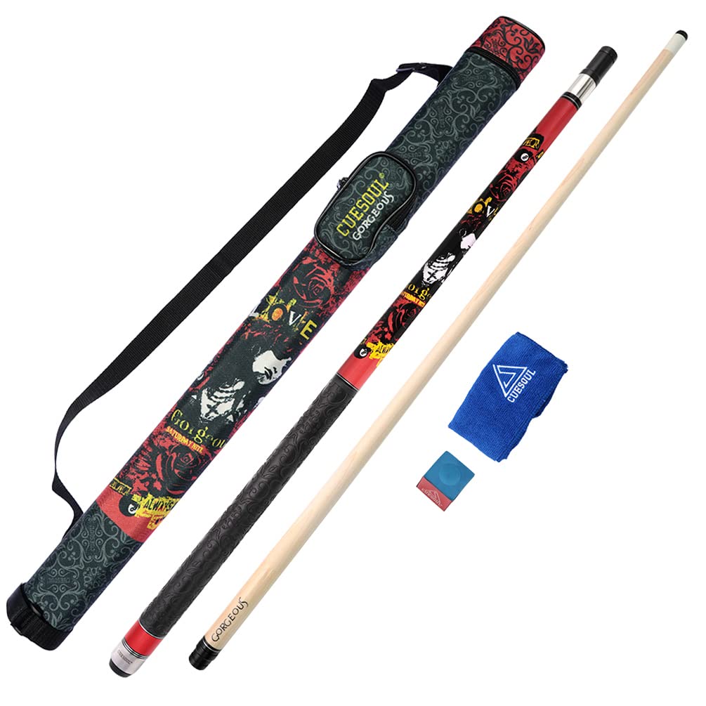 CUESOUL Gorgeous Rubber Grip 58 inch 19oz Pool Cue Stick 13mm Cue Tip-Sporty Elastic Polymer Grip Wrap