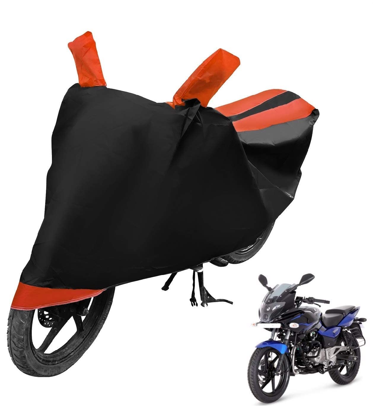 Auto Hub Bike Cover Compatible with Bajaj Pulsar 220F with Mirror Pocket, Dustproof, Heat Resistant, Triple Stitched, Pulsar 220 Bike Cover- Black, Orange