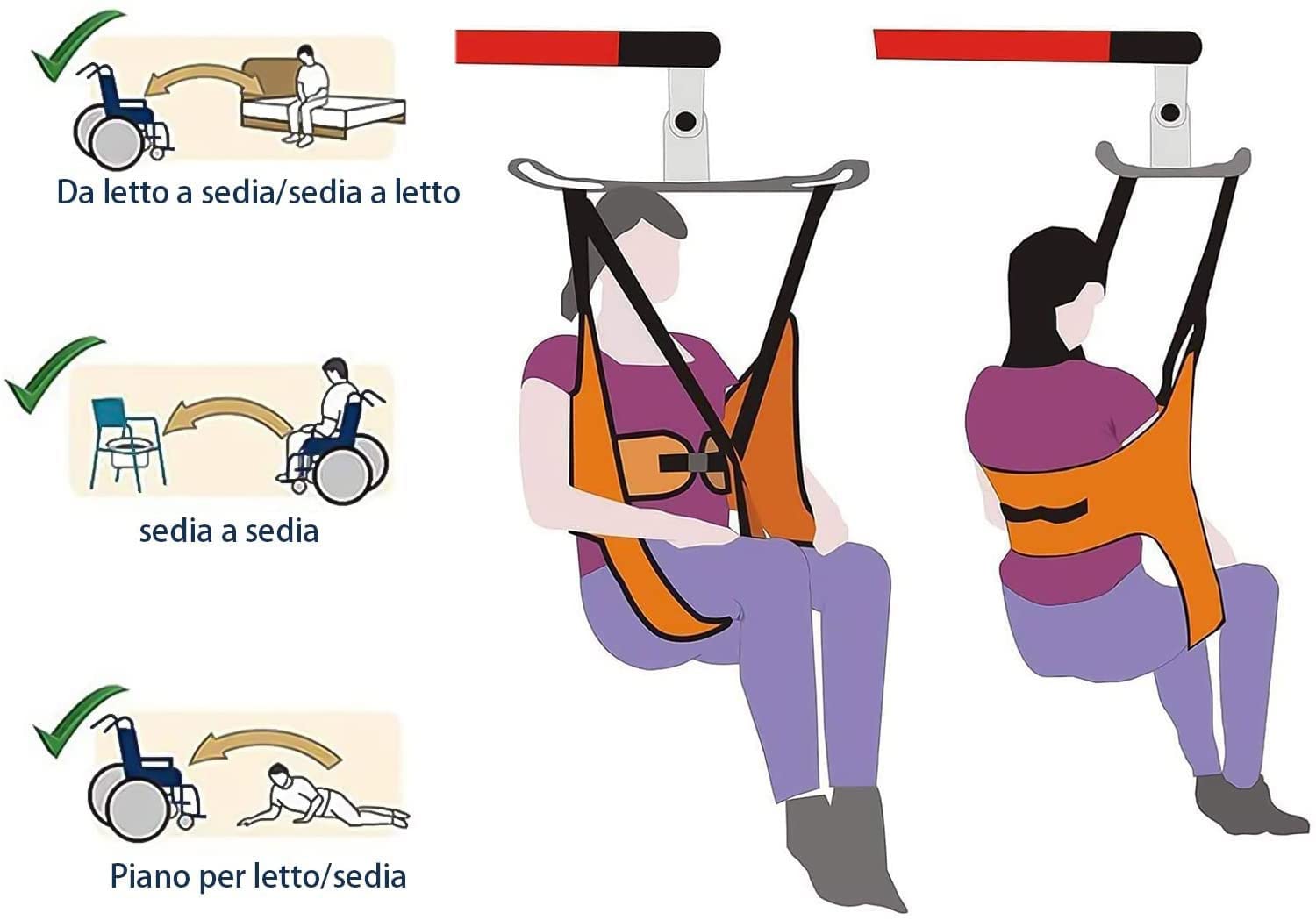 Eslinga de elevación de cuerpo completo, ayuda a la movilidad con características de elevación y deslizamiento para una transferencia segura y asistencia al baño