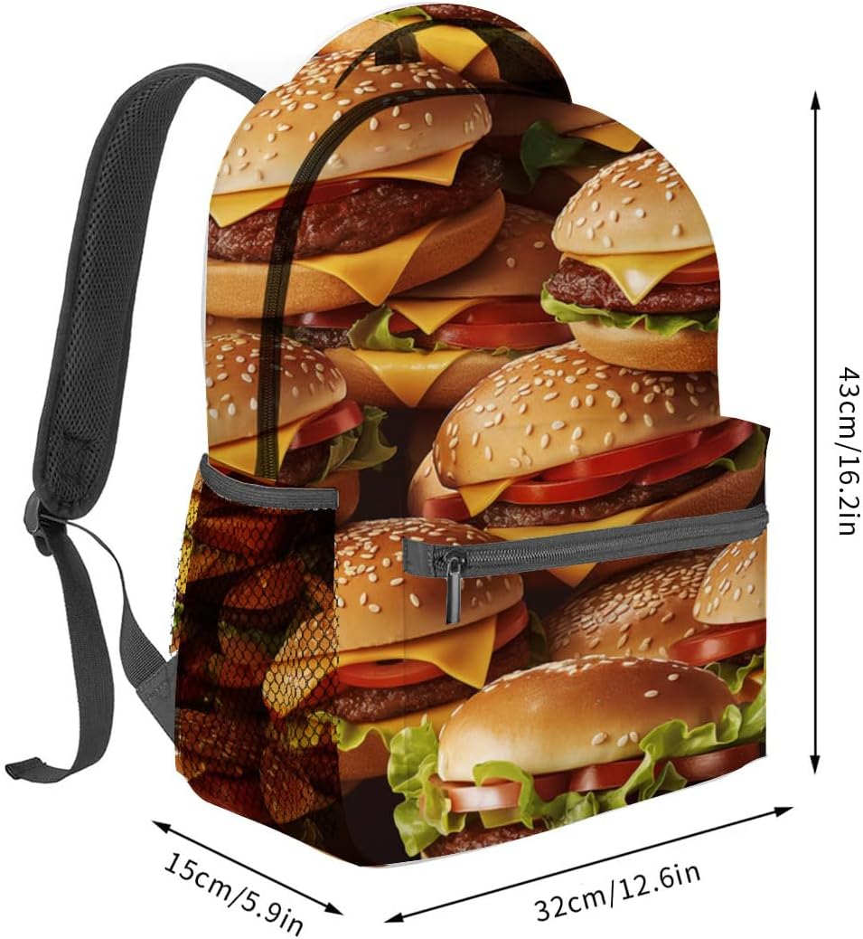 Burger Pattern Backpack Travel Backpacks Laptop Rucksack,School Bookbag for Women Kids Boys Girls,Fun Fast Food Back Pack Accessories Bags,Ideal Gifts for Work, Outdoor Adventures